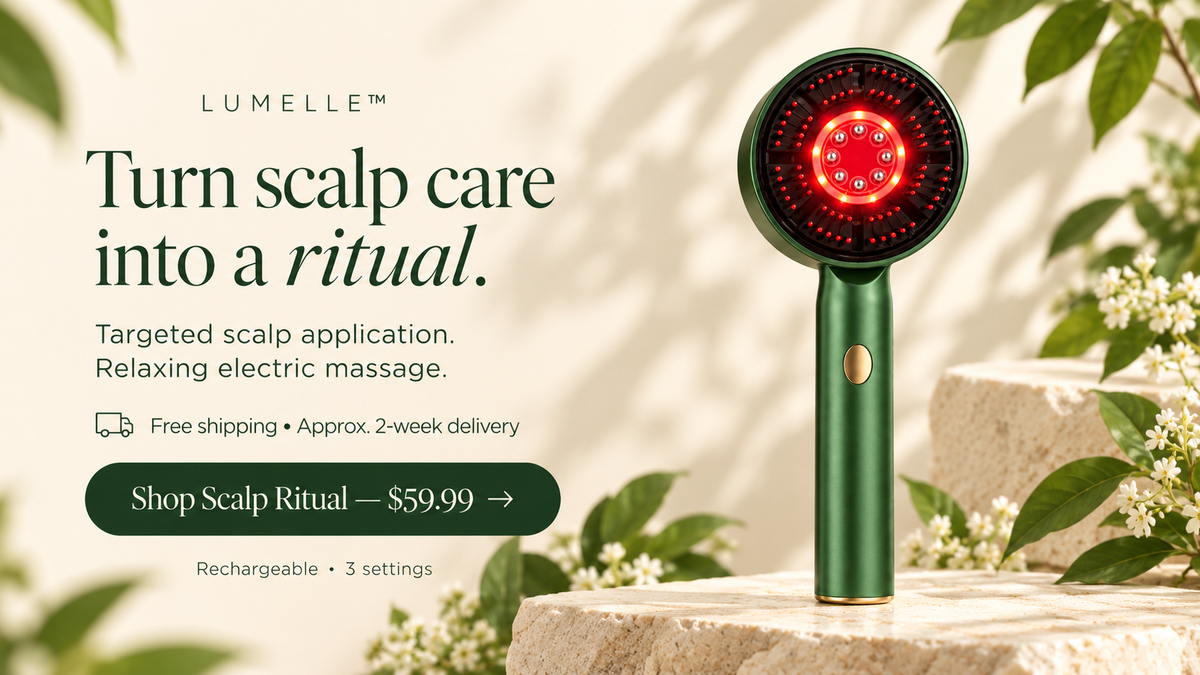 Lumelle Scalp Ritual botanical green and ivory brand hero